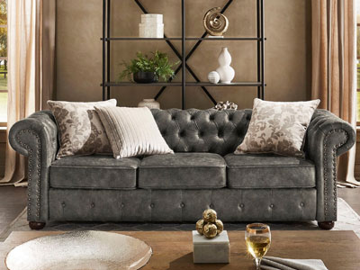 Tufted Scroll Arm Chesterfield Sofa